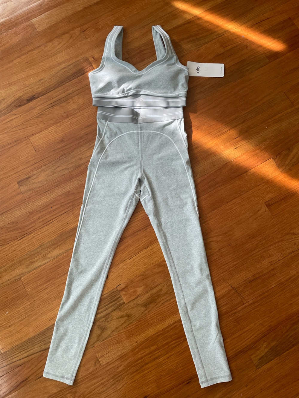 ALO Yoga women’s Silver-Gray Seamless Leggings and Tank Set